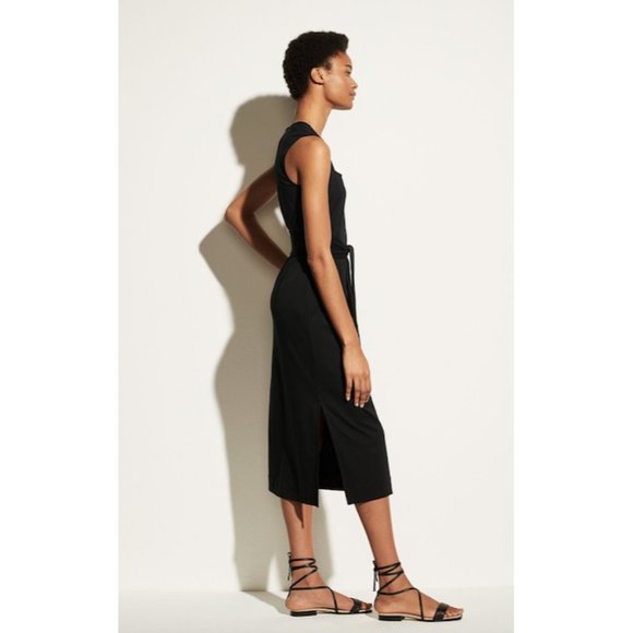 Vince Black Sleeveless Square Neck Wrap Mini Dress Women's Size Large L - Picture 3 of 11